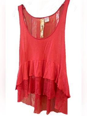 Spoiled Coral Lace Ruffle High Low Boho Tank Top M